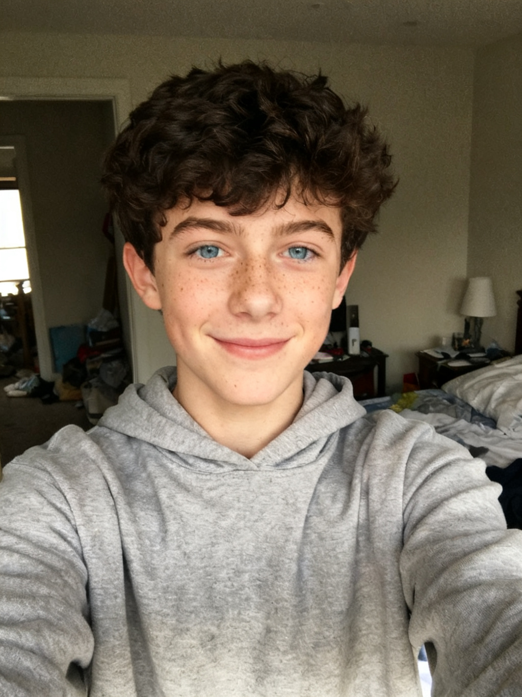 A casual selfie of a teenager in a hoodie